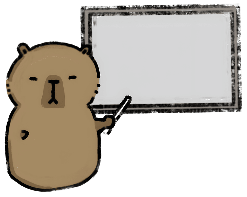 A capybara pointing at a whiteboard